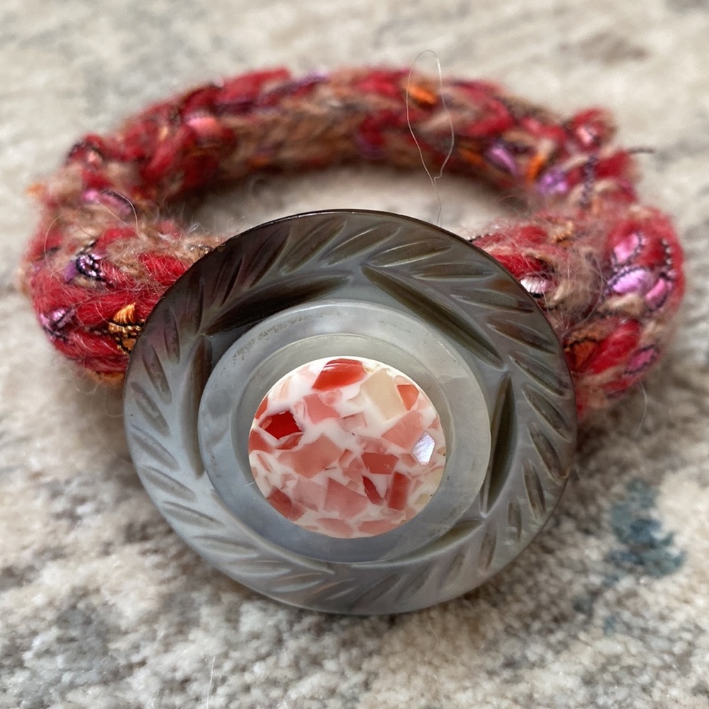 Handmade Felted Wool and Mother of Pearl Button Bracelet